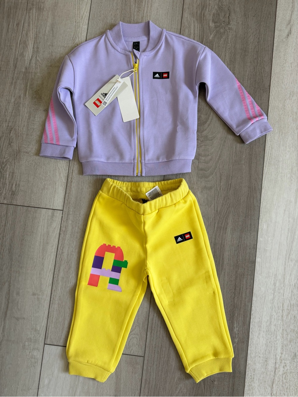 adidas Kids Lavender Zip Jacket with Yellow Jogger Pants